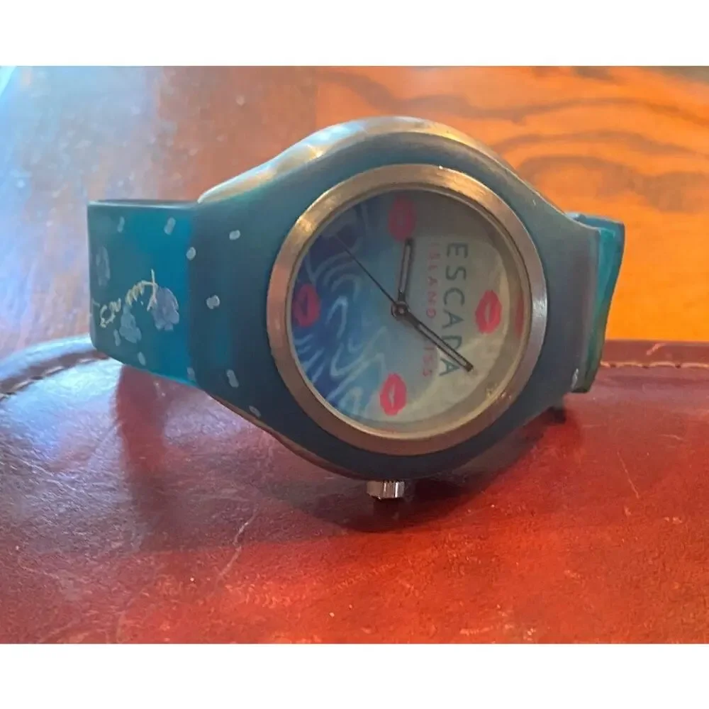 Women's 40mm Silver Tone and Blue Poly Watch, Escada Isl;and Kiss